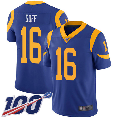 Los Angeles Rams Limited Royal Blue Men Jared Goff Alternate Jersey NFL Football #16 100th Season Vapor Untouchable